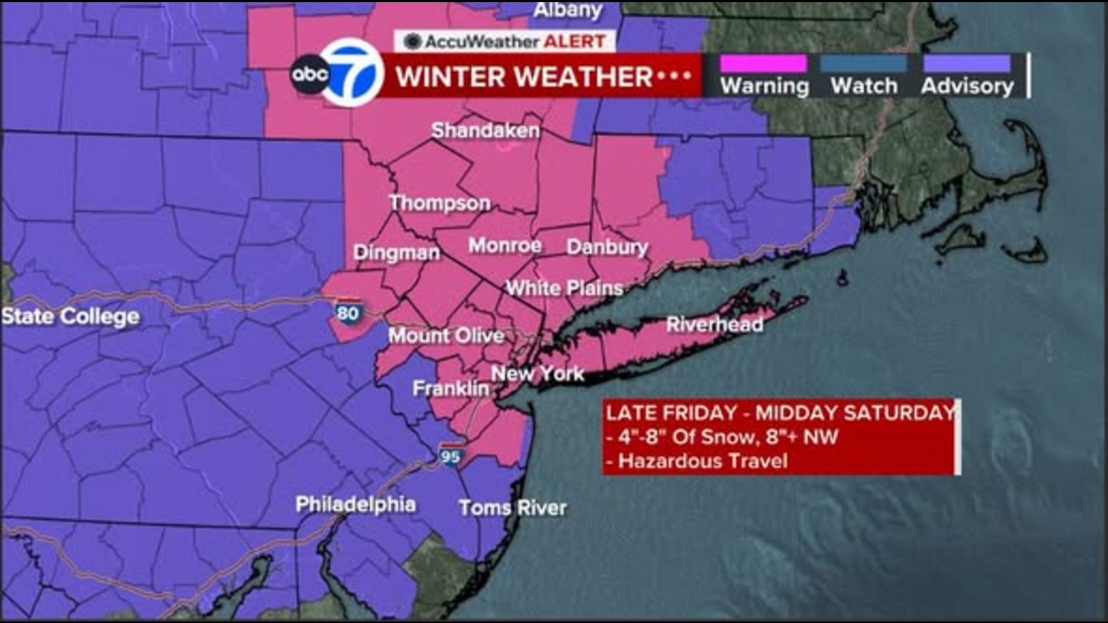 Winter Storm Warning in effect ahead of widespread snow, mix across NYC, Tri-State area on Friday night into Saturday morning