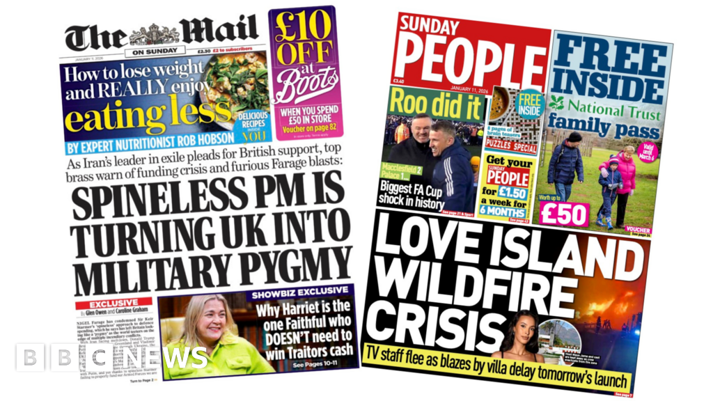 'PM is turning UK into military pygmy' and 'Love Island wildfire crisis'